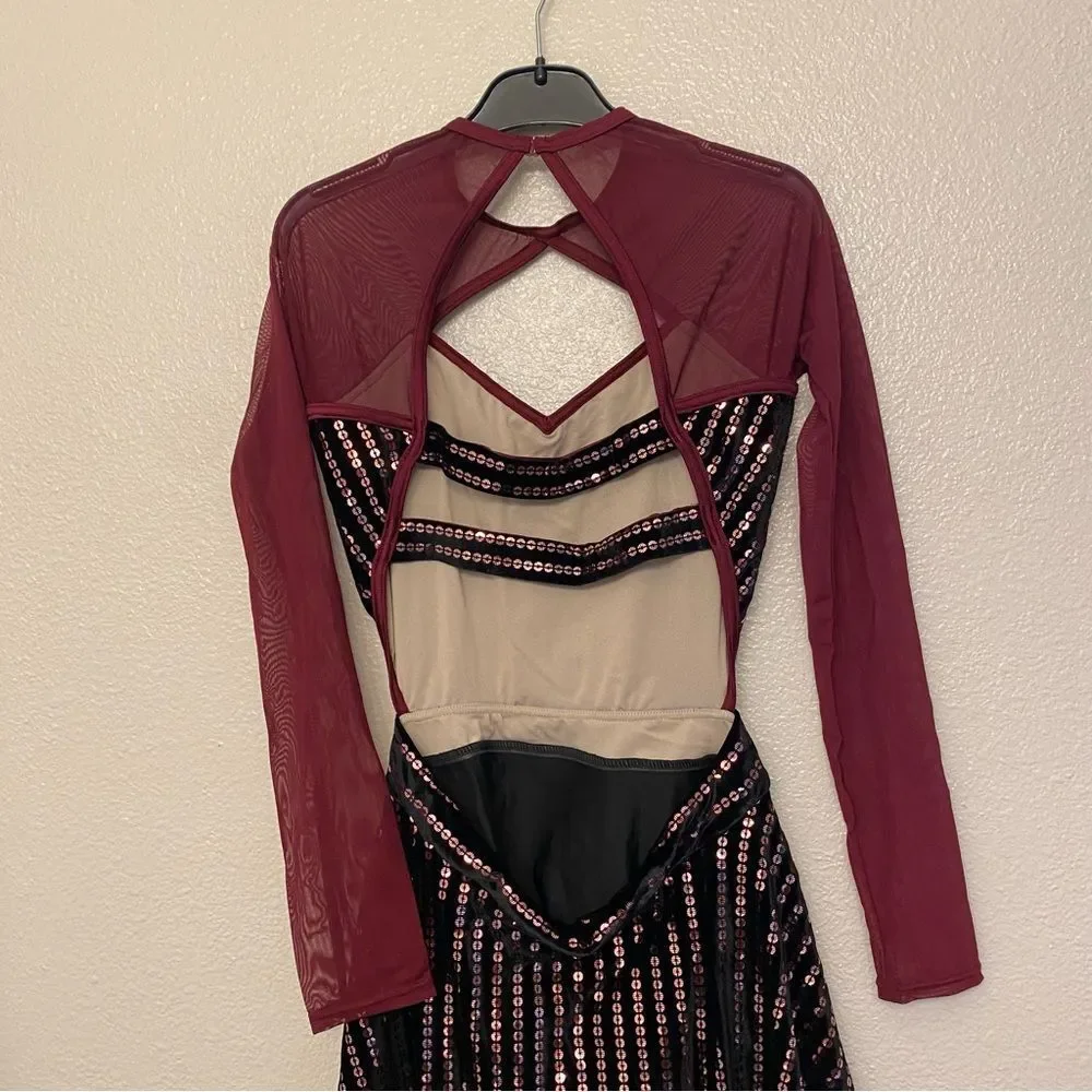 Weissman Elite dance costume burgundy red velvet Need You Tonight D11810 MA
